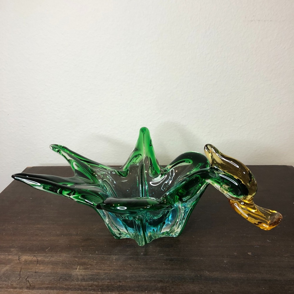 Vtg Murano? Italian Art Glass Swan Duck In Flight Trinket Bowl Dish Ashtray READ